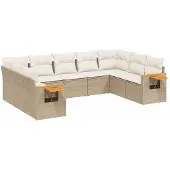 vidaXL 9-delige tuinmeubelset met kussens, beige, van polyrotan