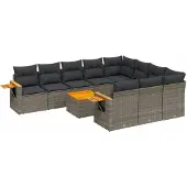 vidaXL 11-delige loungeset voor de tuin met kussens, grijs, polyrotan