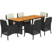 vidaXL 7-delige tuinset met kussens, zwart, van polyrotan
