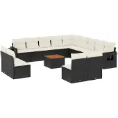vidaXL 14-delige Loungeset met kussens poly rattan zwart