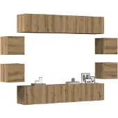 vidaXL 8-delig Tv-meubelset wandmontage bewerkt hout artisanaal eiken