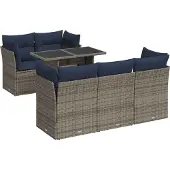 vidaXL 6-delige tuinmeubelset met kussens, grijs, polyrotan, acaciahout