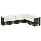 vidaXL 6-delige tuinmeubelset met kussens, zwart, polyrotan