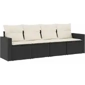 vidaXL 4-delige Loungeset met kussens poly rattan zwart