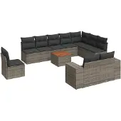 vidaXL 11-delige Loungeset met kussens poly rattan grijs