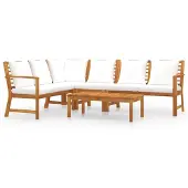 vidaXL 5-delige Loungeset met kussens massief acaciahout crème