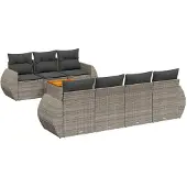 vidaXL 8-delige Loungeset met kussens poly rattan grijs