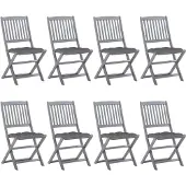 vidaXL Klapstoelen, 8 stuks, met kussens, gemaakt van massief acaciahout