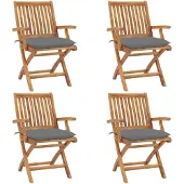 vidaXL Tuinstoelen 4 st inklapbaar met kussens massief teakhout