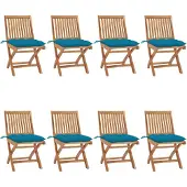 vidaXL Tuinstoelen 8 st inklapbaar met kussens massief teakhout