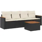 vidaXL 5-delige tuinmeubelset met kussens, zwart, polyrotan