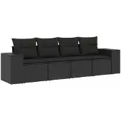 vidaXL 4-delige Loungeset met kussens poly rattan zwart