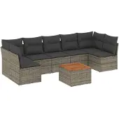vidaXL 8-delige Loungeset met kussens poly rattan grijs