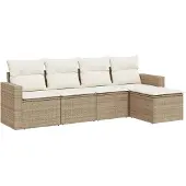 vidaXL 5-delige Loungeset met kussens poly rattan beige