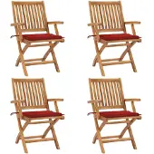 vidaXL Opklapbare stoelen met kussens, 4 stuks, massief teakhout