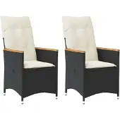 vidaXL Tuinstoelen 2 st verstelbaar met kussens poly rattan zwart