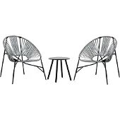 vidaXL Set tuinstoelen 3-delig poly rattan zwart en lichtgrijs