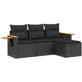 vidaXL 4-delige tuinmeubelset met kussens, zwart, polyrotan