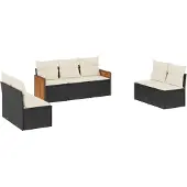 vidaXL 7-delige Loungeset met kussens poly rattan zwart