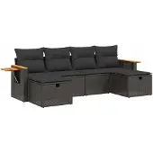 vidaXL 6-delige Loungeset met kussens poly rattan zwart