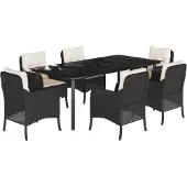 vidaXL 7-delige Tuinset met kussens poly rattan zwart