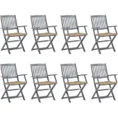 vidaXL Tuinstoelen 8 st inklapbaar met kussens massief acaciahout