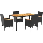 vidaXL 5-delige tuinset met kussens, zwart, polyrotan, acaciahout
