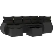 vidaXL 7-delige Loungeset met kussens poly rattan zwart