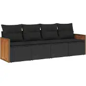 vidaXL 4-delige tuinmeubelset met kussens, zwart, polyrotan