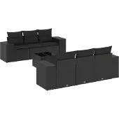 vidaXL 7-delige Loungeset met kussens poly rattan zwart