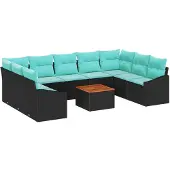 vidaXL Tuinbank Set 10 st Zwart poly rattan