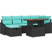 vidaXL Tuinbank Set 7 st Zwart poly rattan