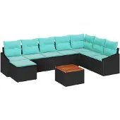 vidaXL Tuinbank Set 9 st Zwart poly rattan