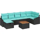 vidaXL Tuinbank Set 8 st Zwart poly rattan