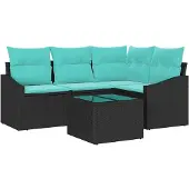 vidaXL Bankstel 5 st Zwart poly rattan