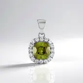 Cavill - 9 Karaat Witgouden Hanger met 3,23 ct Sfeen Antiek Kussen & 16 Zirkonen 0,798 ct - Elegante Sieraden Madagaskar Groen Vierkant
