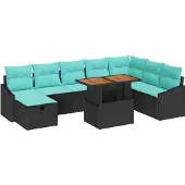 vidaXL Tuinbank Set 9 st Zwart poly rattan