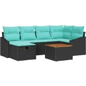 vidaXL Tuinbank Set 7 st Zwart poly rattan