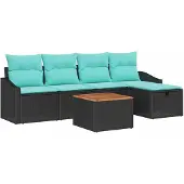 vidaXL Tuinbank Set 6 st Zwart poly rattan