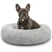 Lionto Donut hondenbed, zacht pluche & verhoogde rand 70 cm lichtgrijs