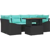vidaXL Tuinbank Set 7 st 6-Aantal zitplaatsen Zwart en Teal