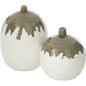J-Line vaas Olea Fles - olijfgroen/wit - small - Ø 23 cm