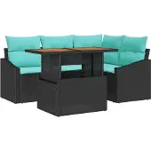 vidaXL Tuinbank Set 5 st 4-Aantal zitplaatsen Zwart en Teal