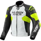 MUGENRACE Mry Zwart Wit Fluo Gele Leren Jas Maat 52