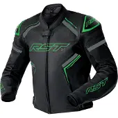 Rst S1 D3O, leren jas geperforeerd ,Zwart/Neon-Groen/Grijs ,L