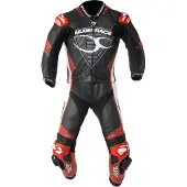 MUGENRACE Impegnato-D Dames Zwart Wit Rood Geperforeerd 2-Delig Motorpak Maat 38