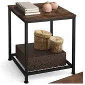 TecTake Bijzettafel van Hout en Metaal – Industrieel Design, Salontafel met Twee Niveaus, 45,5x45,5x55,5 cm, Voor Woonkamer of Slaapkamer, Zwart Metalen Frame – Industrial Dark Brown