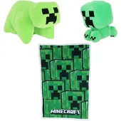 Minecraft creeperset; kussen, fleecedeken en spaarpot