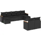 vidaXL 9-delige Loungeset met kussens poly rattan zwart