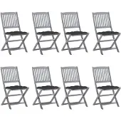 vidaXL Klapstoelen, 8 stuks, met kussens, gemaakt van massief acaciahout